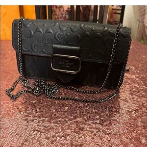 COACH Midnight Navy Signature Embossed Leather Chain Crossbody Bag